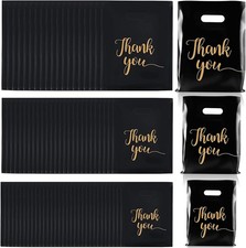 300 Pcs 3 Size Thank You Merchandise Bags Die Cut Plastic Gift Bags W/ Handles