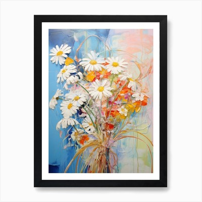 Abstract Flower Painting Oxeye Dais Framed Wall Art Poster Canvas Print Picture