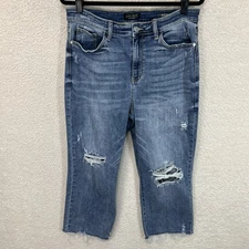 Judy Blue Wide Leg Jeans Women 13/31 Raw Hem Distressed Crop High Rise JB82256LT