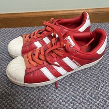Adidas Superstar Zapatos Para Hombre Talla 7.5 Rojo Caramelo Blanco Tenis Puntera Concha Informal