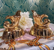 MCM Pair of Elegant 22k Gold Warranted Candlestick Holders Ceramic Candle