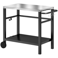 Outdoor Grill Dining Cart 2-Shelf Movable Pizza Oven Table Stand with Stainless