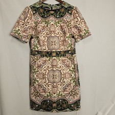 Women's Boden Size 8 Beige Navy Floral Print Shift Dress 100 Cotton