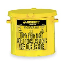 Justrite 09200Y Oily Waste Can, 2 Gal, Yellow, Steel, 9 1/8 In Height, Hand