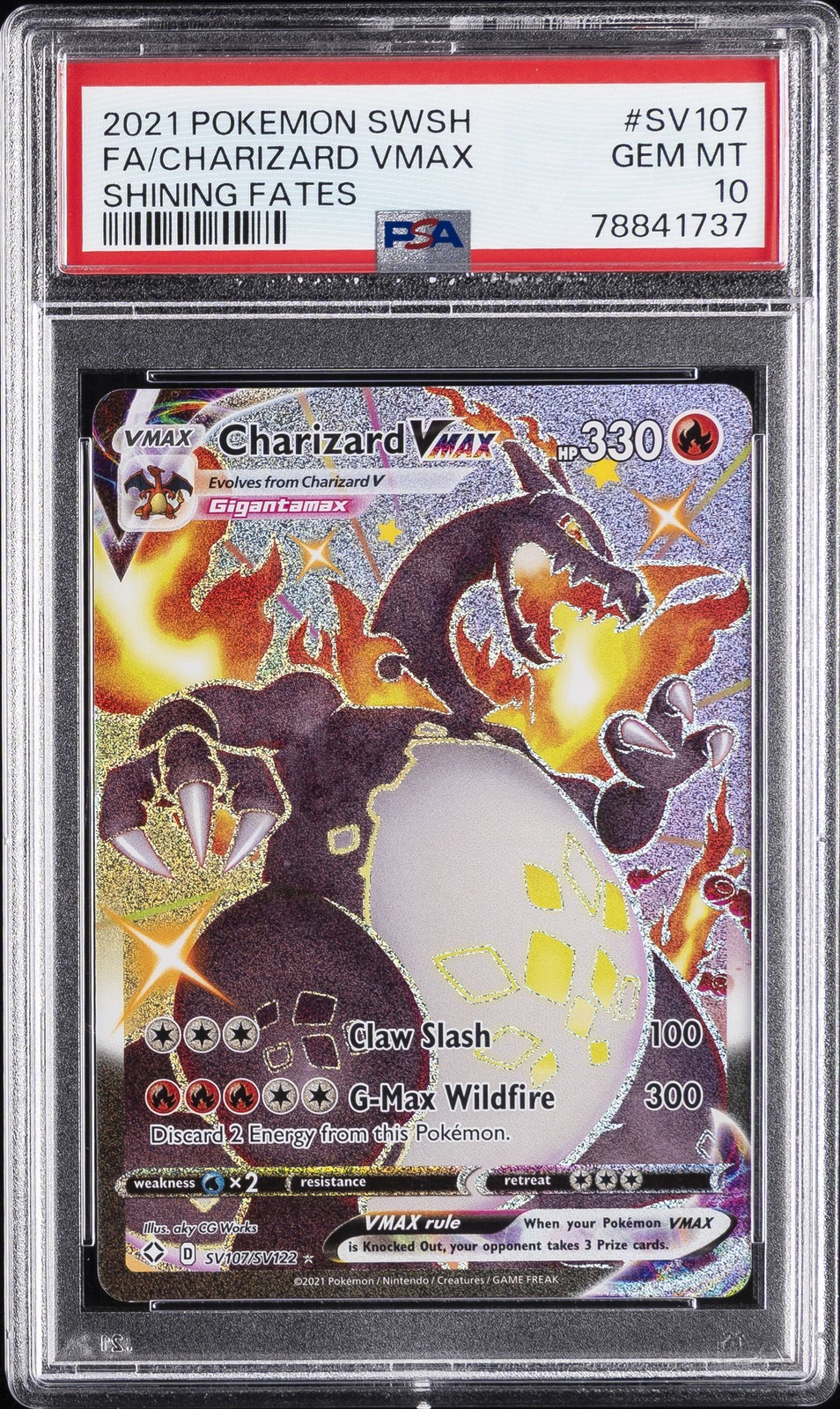 2021 POKEMON SWORD & SHIELD SHINING FATES #SV107 FULL ART/CHARIZARD VMAX PSA 10