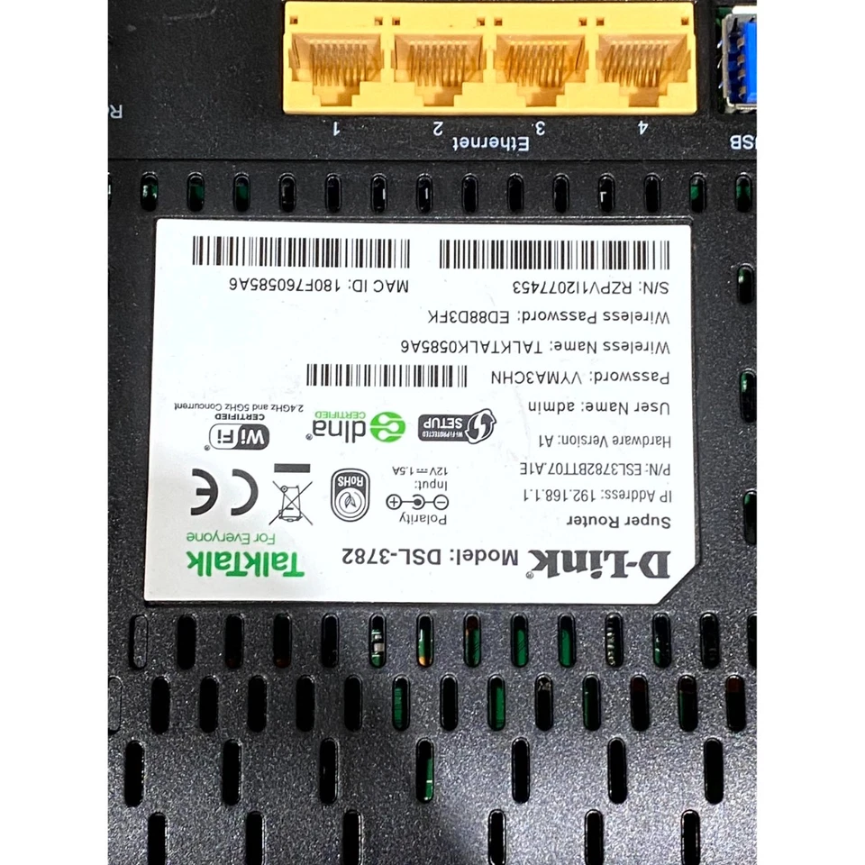 D-Link DSL-3782 Wireless N ADSL2+ Modem Router Black Dual Band 4x-Ethernet Ports - Image 4 of 4