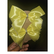 Yellow and Pink Satin Hair Bows with Rhinestone Accents for Girls, Set of 2
