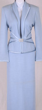 ST.JOHN Knit Women's Blue With Rhinestone Accent Trim Jacket NWT Skirt Sz 8-10
