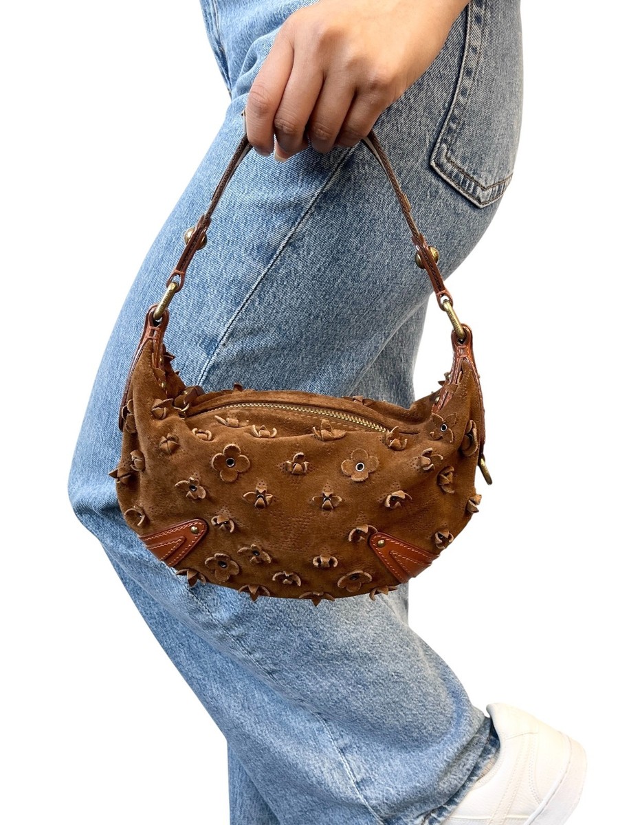 ルイヴィトン オナタPM ブラウンスエードバッグ LOUIS VUITTON Vintage Monogram Suede Onatah Fleur PM Mahina