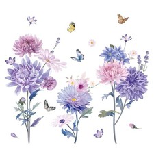 s and Butterflies Vinyl Wall Decals, Removable DIY Wall Stickers Purple Flower