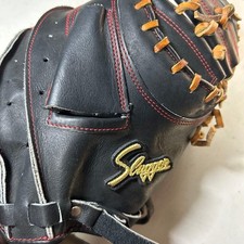 Slugger Rigid Baseball Glove Black Leather Red Stitch Used