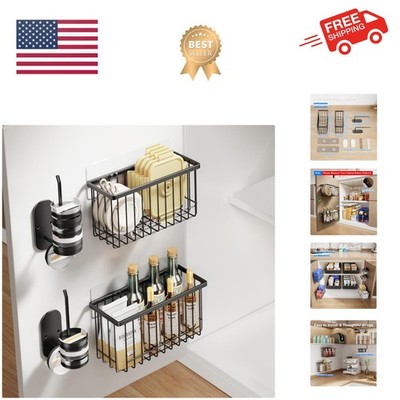 Stylish 4 Pack Adhesive Storage Baskets for Kitchen Lids and Bathroom Essentials