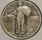 Silver Quarter - Standing Liberty - 1928 (Old cleaning.  Obv rim ding.) [817]