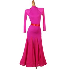 Latin Ballroom Dance Dress Modern Salsa Waltz Standard Long Dress F536 Hot pink
