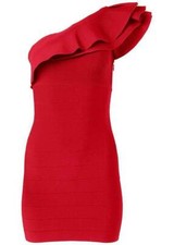 Abito VENUS rosso con volant fascia bodycon una spalla senza maniche nuovo con etichette piccolo UK 6