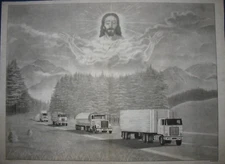 * TRI CHEM 7898 C JESUS GAURDING THE ROAD 18 WHEELER TRUCKS  Picture TRICHEM