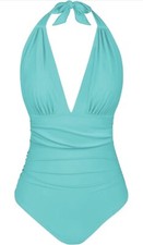 Women Tummy Control One Piece Swimsuits V Neck Ruched S