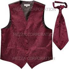 New Men's Paisley Tuxedo Vest Ascot Cravat prom party Burgundy wedding formal