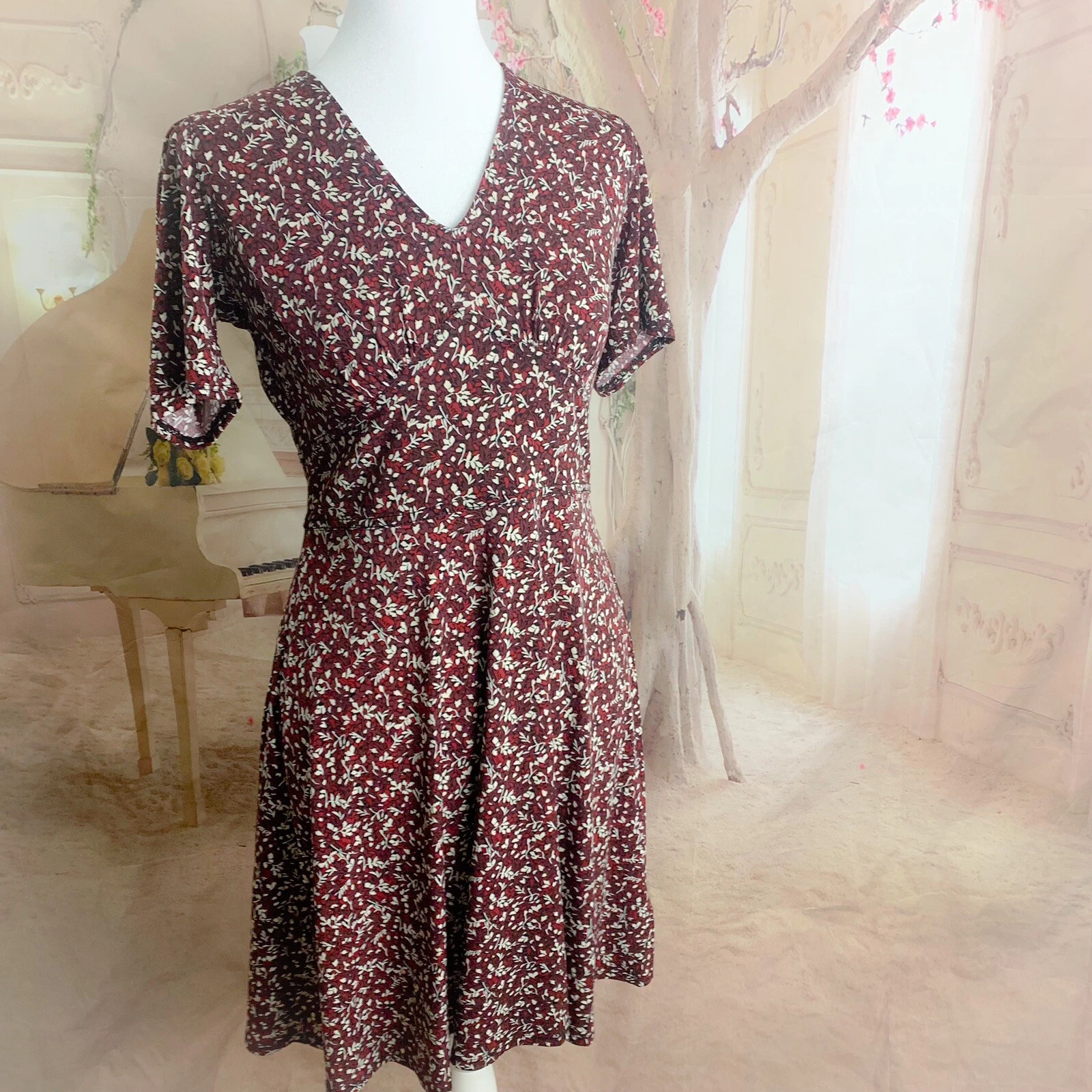 TORY BURCH Abito donna Michael Kors scollo a V aderente svasato stampa margherita floreale taglia XS