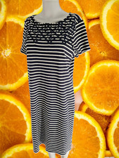 Talbots Dark Blue Striped Dress With Accent Top Size Large