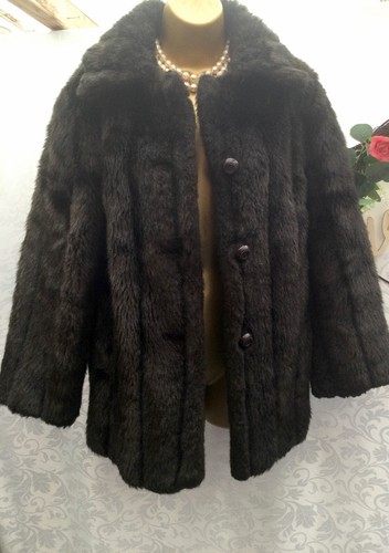 Faux Fur Size 14 Almost Black Vintage Winter Ladies Coat With Pockets