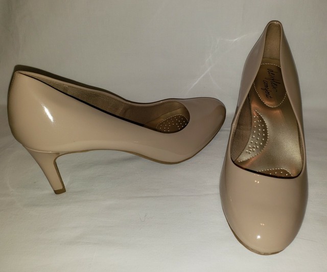 Womens dexflex comfort beige slip on classic high heel dress shoes sz 8