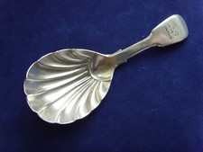 Shell bowled silver caddy spoon London 1833 by William Chawner 2nd Lion crest.