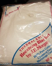 NEW VINTAGE BABY MORGAN White Thermal Cotton Knit Receiving Blanket 30 x 40 inch