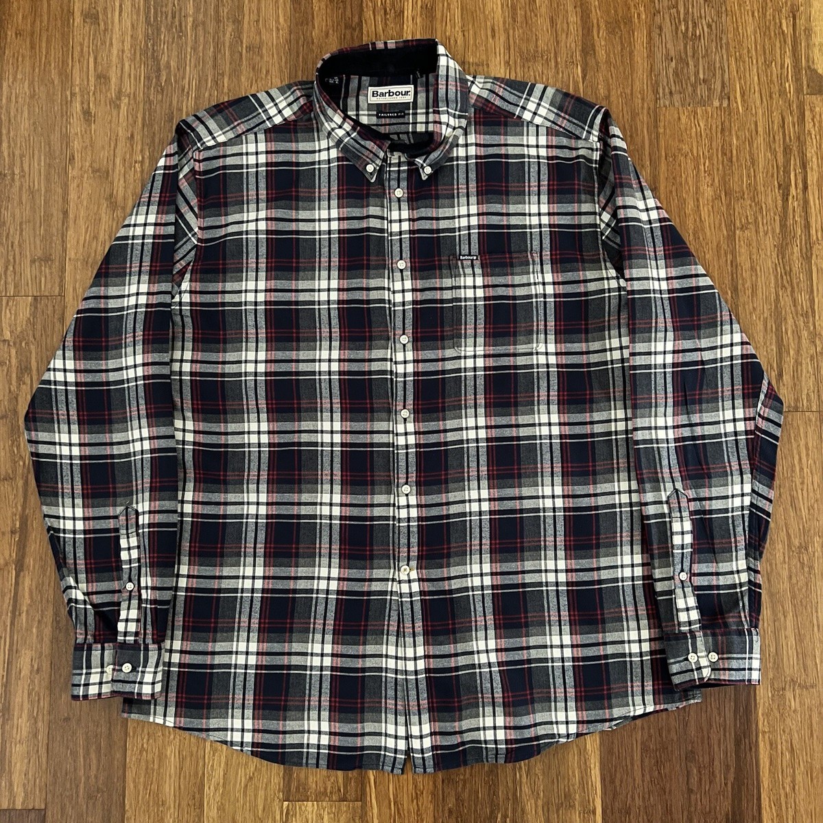 BARBOUR FLANNEL PLAID BUTTON SHIRT MENS XL COTTON TAILORED FIT