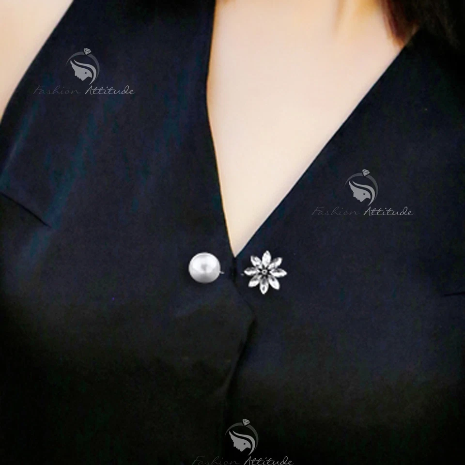 18K WHITE GOLD GP MADE WITH SWAROVSKI CZ CRYSTAL FLOWER PEARL SAFETY BROOCH Foto 3 de 4