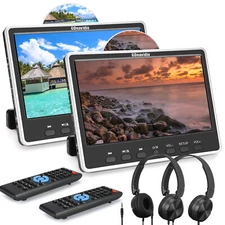2X 12" HD Screen Car DVD Player Headrest Pillow Monitor TV HDMI USB SD W/Headset