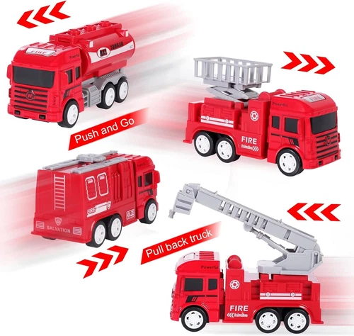 4 Stück Kinder Spielzeug Auto Geschenk Rückzug Technik Feuerwehr LKW Sanitärfahrzeug - Bild 25 von 29
