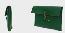 file Folder pocket cow Leather laptop bag Briefcase iPad Cases pouch green 610