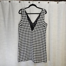 SHEIN Black/White Polyester Houndstooth Deep V-Neck Dress-Size: Medium