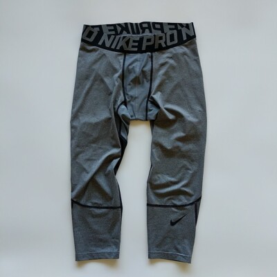 Nike Pro 3/4 Compression Tights Mens Size L Gray Black Stretch