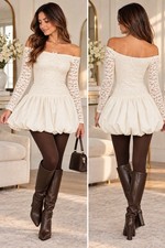 ASTR The Label Cream Lace Off-Shoulder Long Sleeve Mini Dress XL