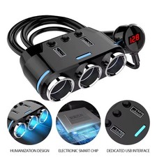 12V-24V Car Cigarette Lighter Splitter with LED USB Charger Multi-Port Adapter