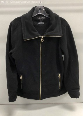 Calvin Klein Performance Women's Black Full Zip Fleece Jacket Gold Hardware XL