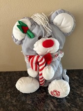 Vintage Fisher Price Puffalump Christmas Mouse W/ Candy Cane Gray Plush Stuffed