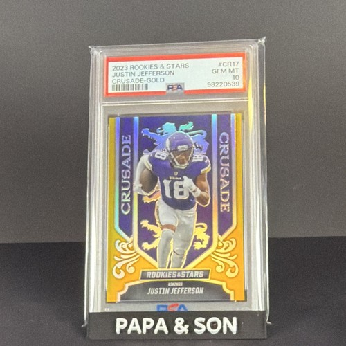 Panini 2023 Rookies & Stars Justin Jefferson Crusade Gold CR-17 PSA 10 09/10
