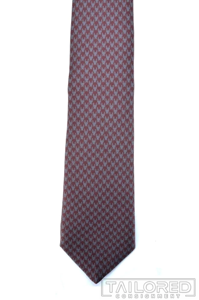 Corbata de lujo KITON gris burgudía pata de gallo 100 % seda 7 pliegues para hombre - 3,25" Foto 2 de 4