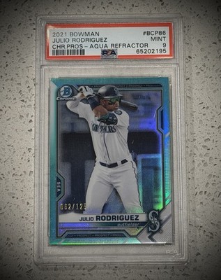 2021 Bowman Julio Rodriguez Chr. Pros - Aqua Refractor 062/125 PSA 9 Low Pop