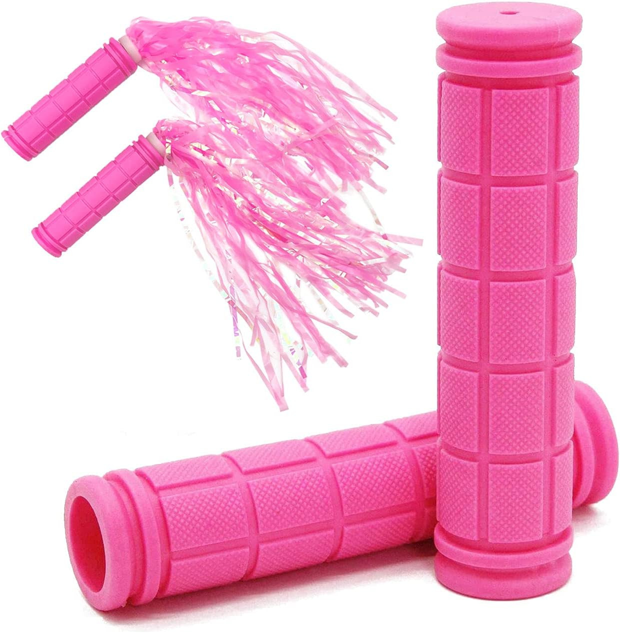 Bike Handle Grips with Tassel Streamers for Girls Boys Pink 