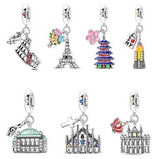Bracciale donna MULA europeo argento sterling 925 charms zirconi edifici famosi