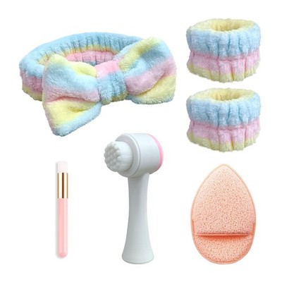 Makeup Cleaning Tools Set, Skincare Headband, Dry Wristband, 2 in 1 Brush, La...