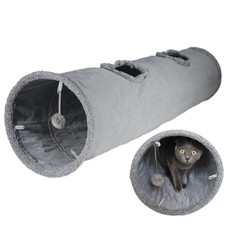 Cat Tunnel for Indoor Cats, 51 12 inch Foldable Big Cat Tunnel, Grey Suede