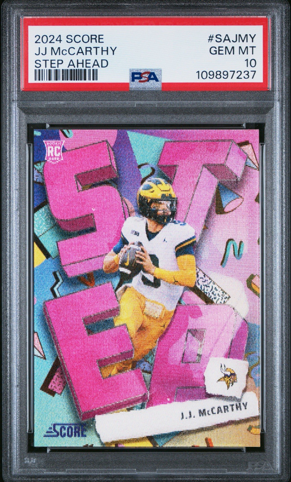 2024 Score - JJ McCarthy Step Ahead Case Hit GEM MINT PSA 10 #SA-JMY LENTICULAR