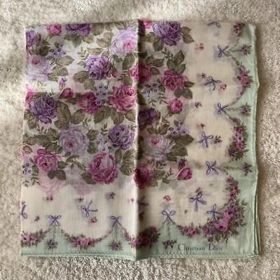 Mouchoir Christian Dior coton 48 cm 18" carré fleur blanc vert