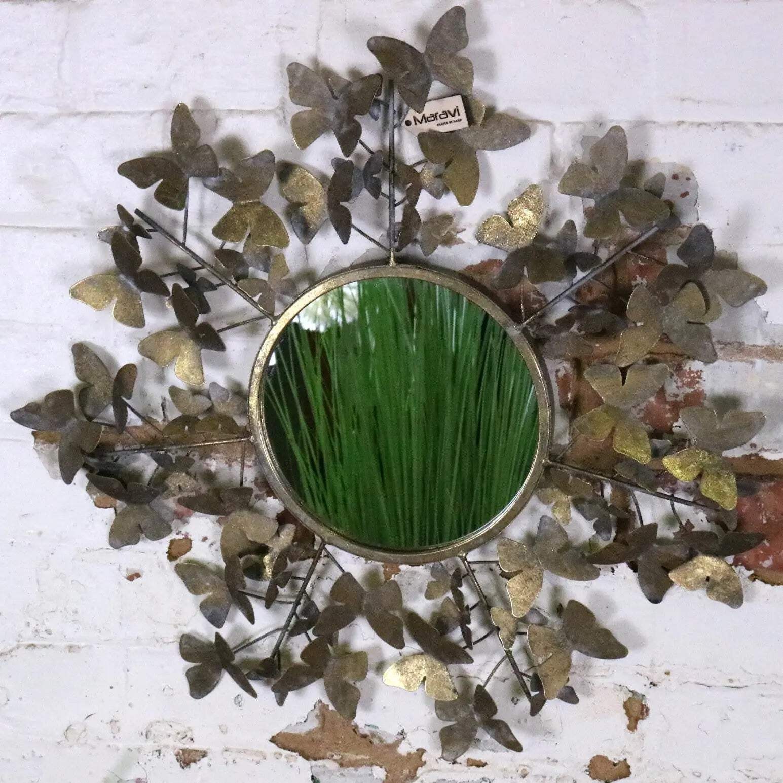 Eklora Gold Surround Butterfly Wall Mirror 52cm Home Decor Antiqued Gold Hallway