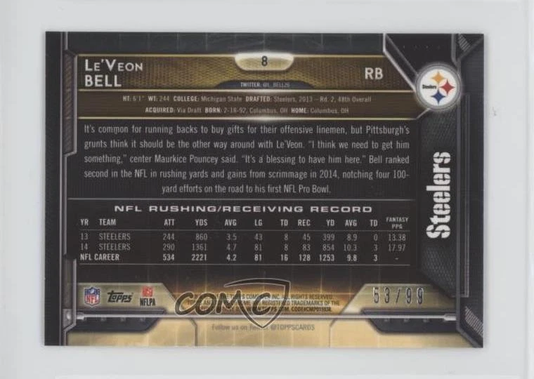 2015 Topps Chrome Mini STS Camo Refractor /99 Le'Veon Bell #8 - Image 2 of 2